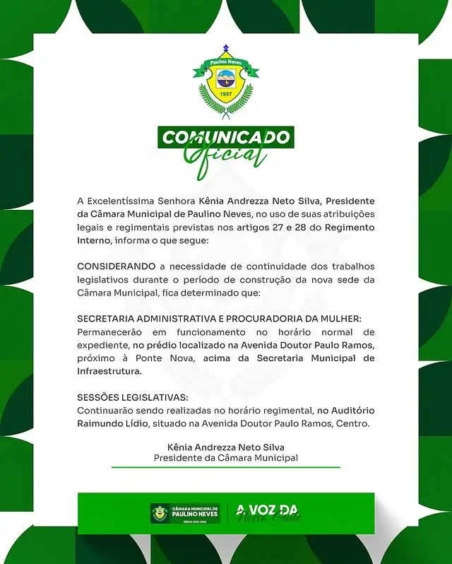 omunicado Oficial. Mudança de endereço temporário