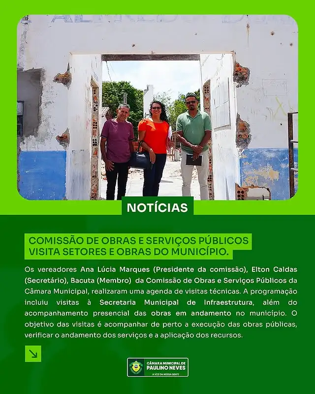 Comissão de Obras e Serviços Públicos realiza agenda de visitas a setores e obras do município.