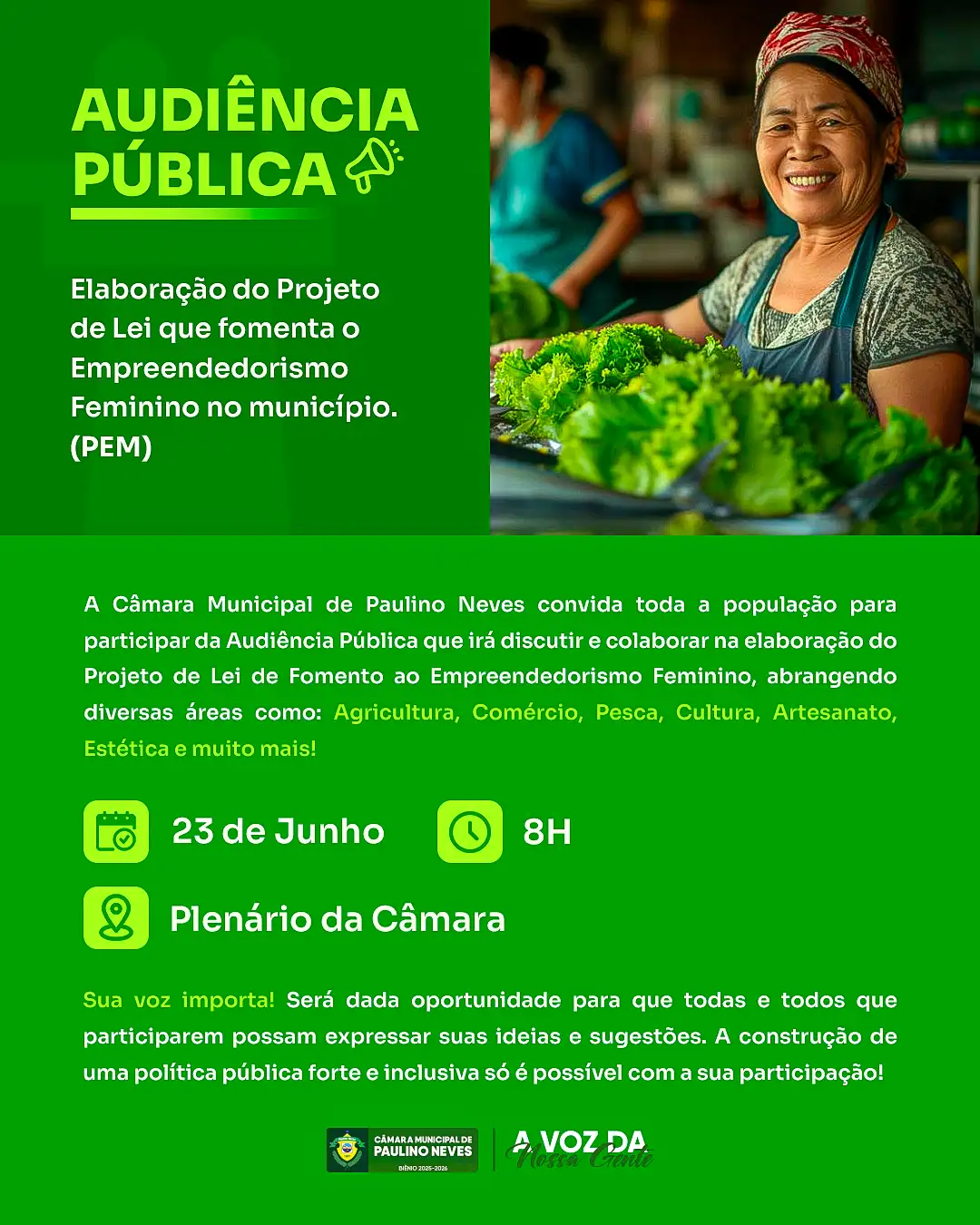 Câmara Municipal realizará Audiência Pública para elaboração de PL que fomenta o Empreendedorismo Feminino